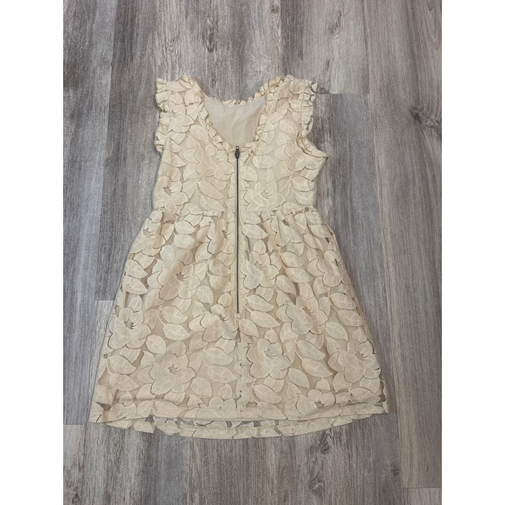 Tulle Womens Cream Floral Lace Ruffle Sleeveless Mini Dress Size Large - Picture 4 of 8